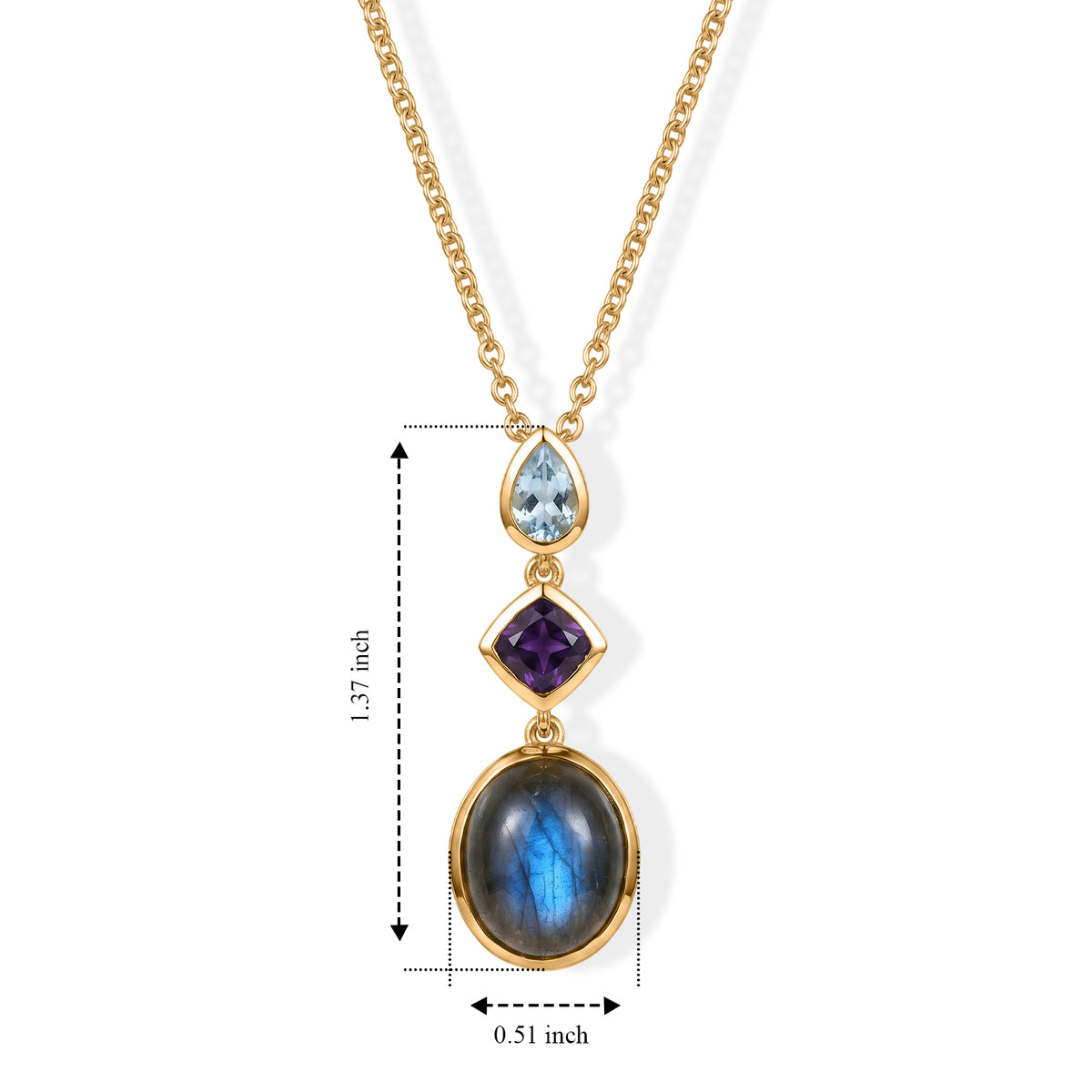 EverTrue - Labradorite, African Amethyst &amp; Skyblue Topaz Trilogy Drop Pendant with Chain (Size 20) in Yellow Gold Tone 6.63 Ct. V32529834 5