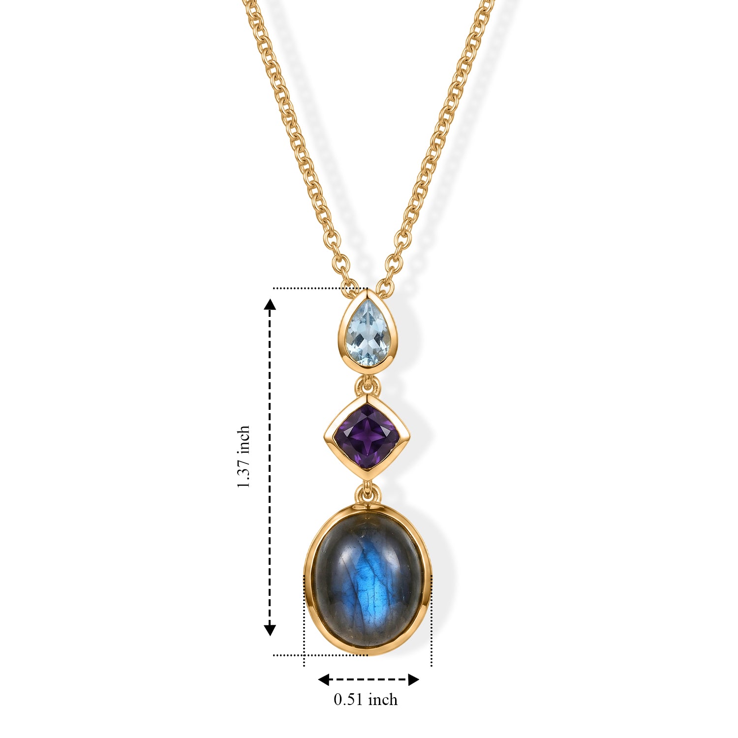 EverTrue - Labradorite, African Amethyst &amp; Skyblue Topaz Trilogy Drop Pendant with Chain (Size 20) in Yellow Gold Tone 6.63 Ct. V32529834 5