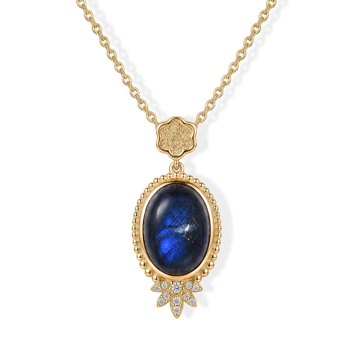 EverTrue - Labradorite &amp; White Zircon Pendant with Chain (Size 20) in Yellow Gold Tone 6.70 Ct. V32529081 0