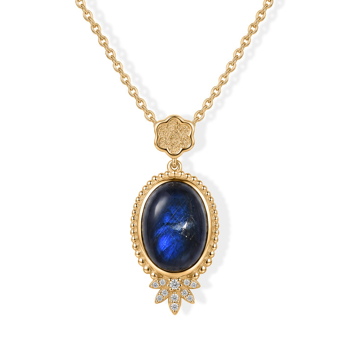 EverTrue - Labradorite &amp; White Zircon Pendant with Chain (Size 20) in Yellow Gold Tone 6.70 Ct. 4505349 1