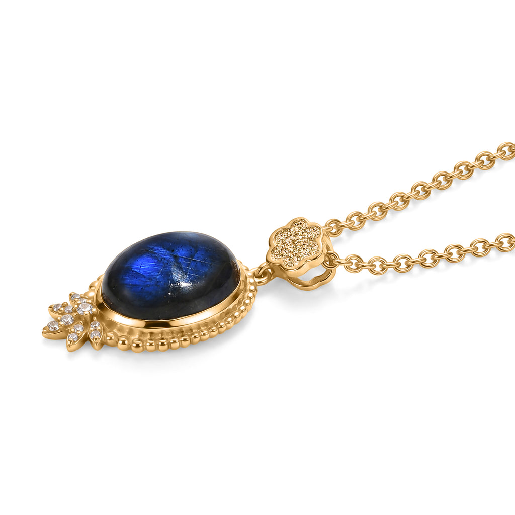 EverTrue - Labradorite & White Zircon Pendant with Chain (Size 20) in Yellow Gold Tone 6.70 Ct._4505349_3