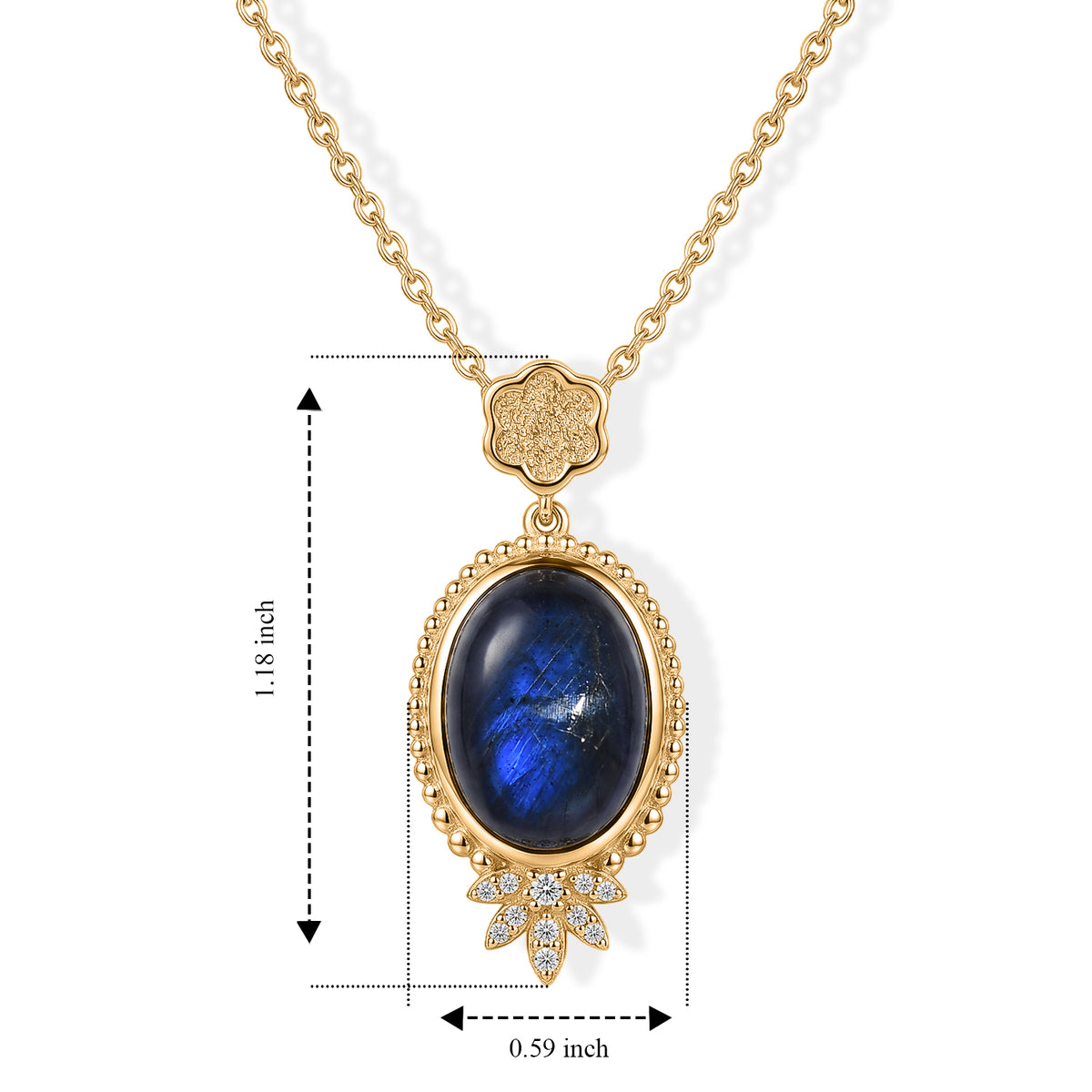 EverTrue - Labradorite &amp; White Zircon Pendant with Chain (Size 20) in Yellow Gold Tone 6.70 Ct. V32529081 5