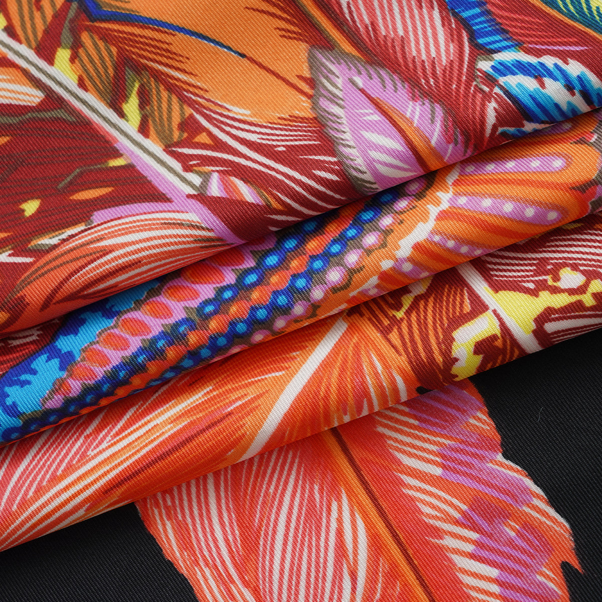 Premium Designer Inspired Satin Finish Multi-colour Feather Print Scarf &amp; Cellphone Chain Gift Set (127 x 127cm) - Black 4505357 8