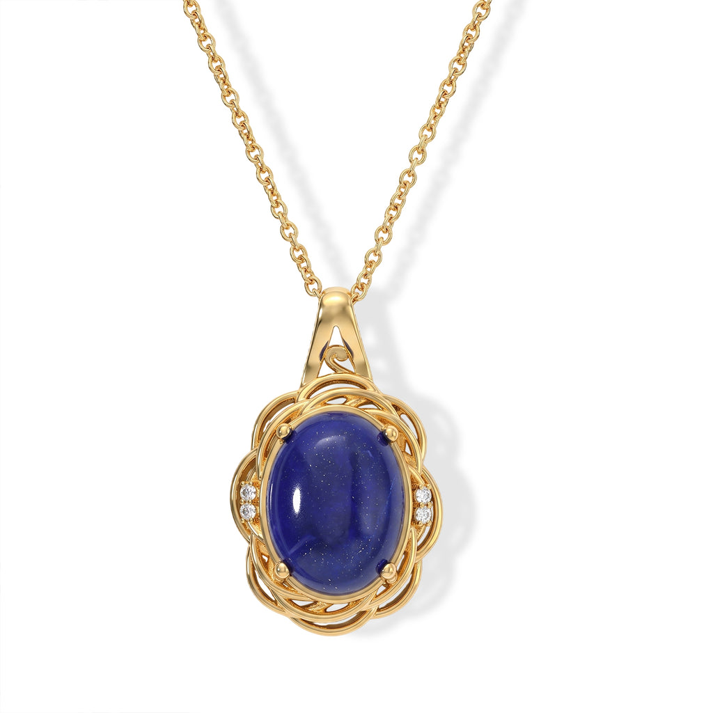 EverTrue - Lapis Lazuli & White Zircon Pendant with Chain (Size 20) in Yellow Gold Tone 10.40 Ct._4505361