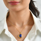 EverTrue - Lapis Lazuli & White Zircon Pendant with Chain (Size 20) in Yellow Gold Tone 10.40 Ct._4505361_1