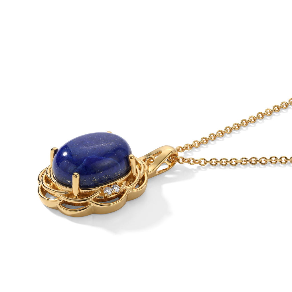 EverTrue - Lapis Lazuli & White Zircon Pendant with Chain (Size 20) in Yellow Gold Tone 10.40 Ct._4505361_3