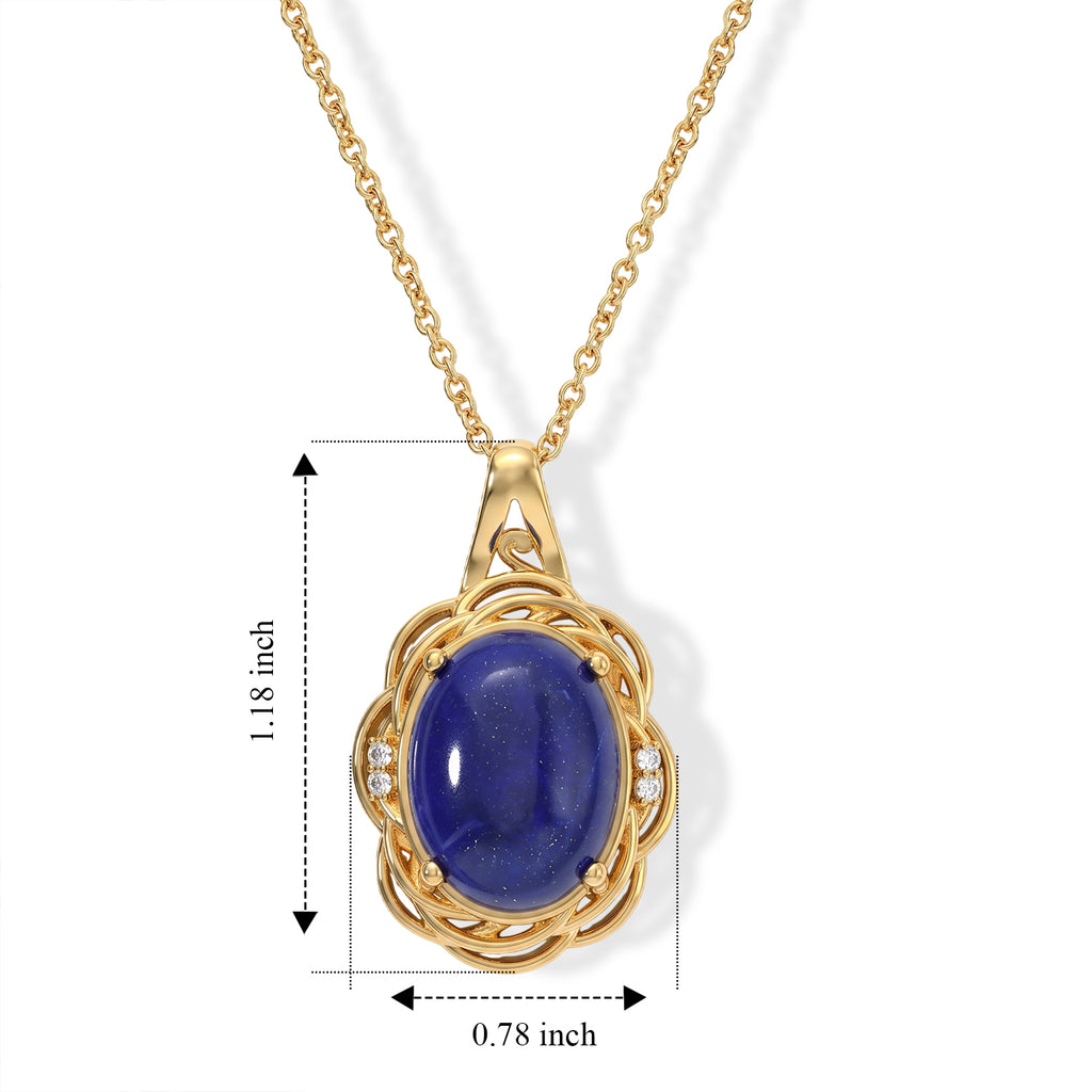 EverTrue - Lapis Lazuli & White Zircon Pendant with Chain (Size 20) in Yellow Gold Tone 10.40 Ct._4505361_4