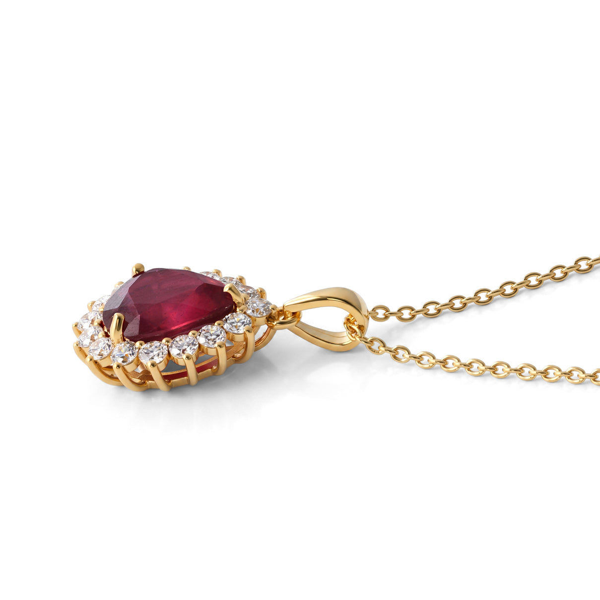 AAA African Ruby (5.50 Cts) &amp; Luxuriant Lab Grown Diamond (SI-GH 1.00 Cts) Halo Pendant with Chain (Size 20) in 18K Vermeil Yellow Gold Plated Sterling Silver 6.50 Ct. 4505395 3