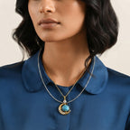 Blue Turquoise,  Skyblue Topaz,  White Zircon Pendant with Chain (Size 20) Stainless Steel  1.03ct  8.030  Ct._4505807_2