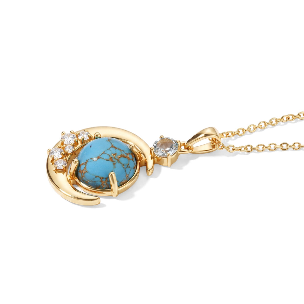 Blue Turquoise,  Skyblue Topaz,  White Zircon Pendant with Chain (Size 20) Stainless Steel  1.03ct  8.030  Ct._4505807_3