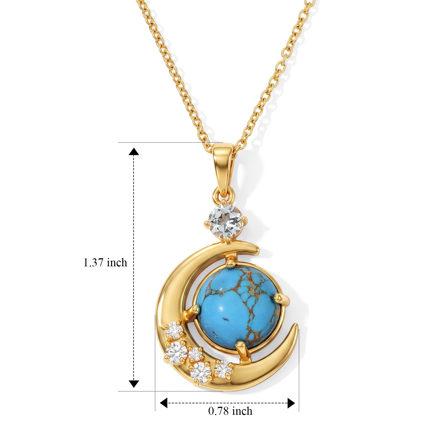 EverTrue - Blue Turquoise, Skyblue Topaz &amp; White Zircon Crescent Moon Pendant with Chain (Size 20) in Yellow Gold Tone 7.30 Ct. 4505807 5