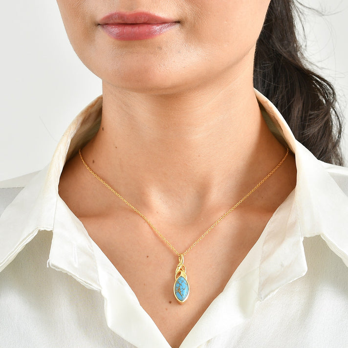EverTrue - Blue Turquoise Drop Pendant with Chain (Size 20) in Yellow Gold Tone 4.00 Ct. 4505810 2