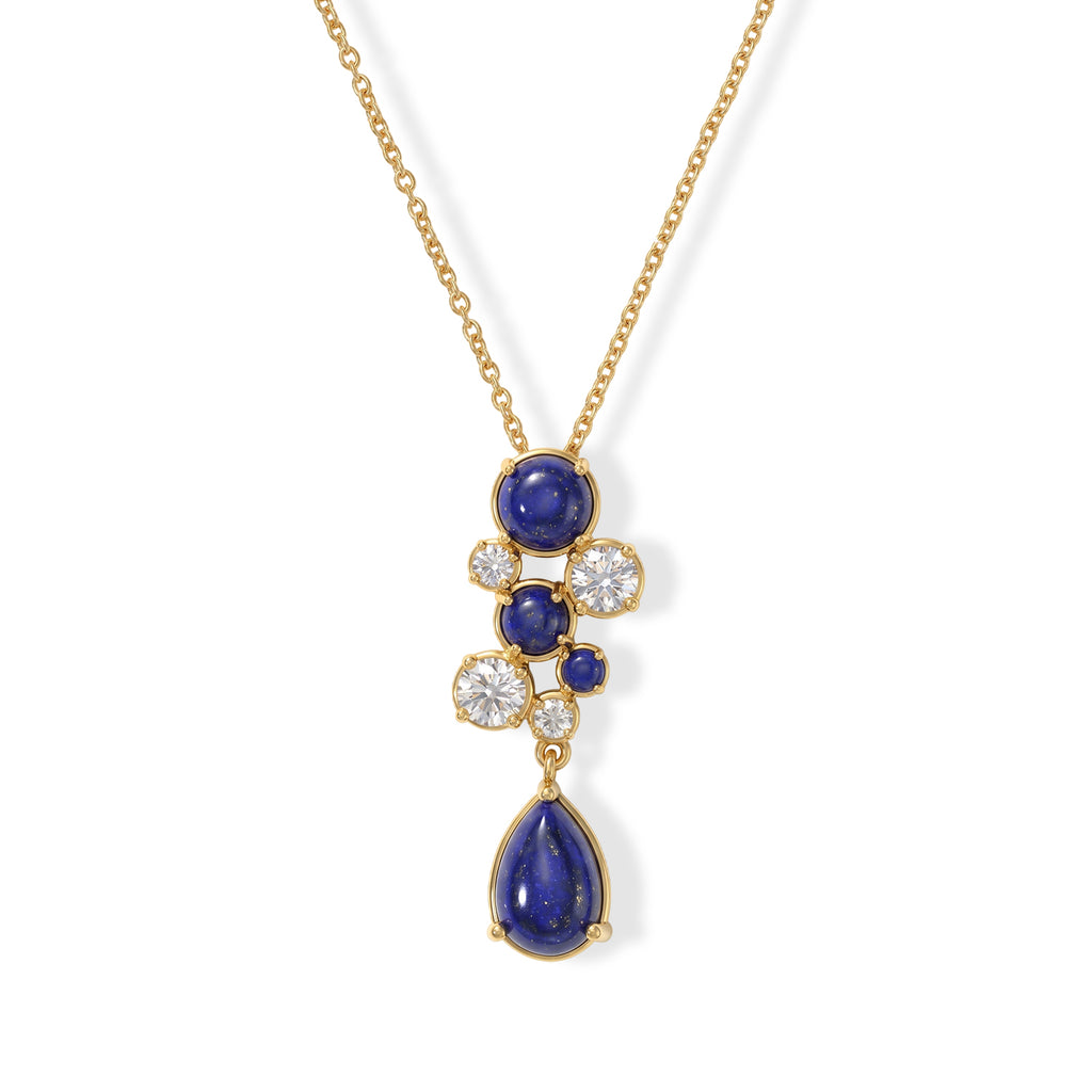 EverTrue - Lapis Lazuli & White Topaz Pendant with Chain (Size 20) in Yellow Gold Tone 8.26 Ct._4505939