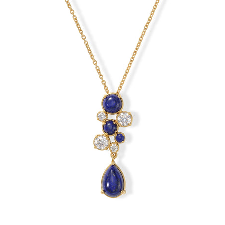 EverTrue - Lapis Lazuli &amp; White Topaz Pendant with Chain (Size 20) in Yellow Gold Tone 8.26 Ct. 4505939 1