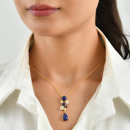 EverTrue - Lapis Lazuli &amp; White Topaz Pendant with Chain (Size 20) in Yellow Gold Tone 8.26 Ct. 4505939 2