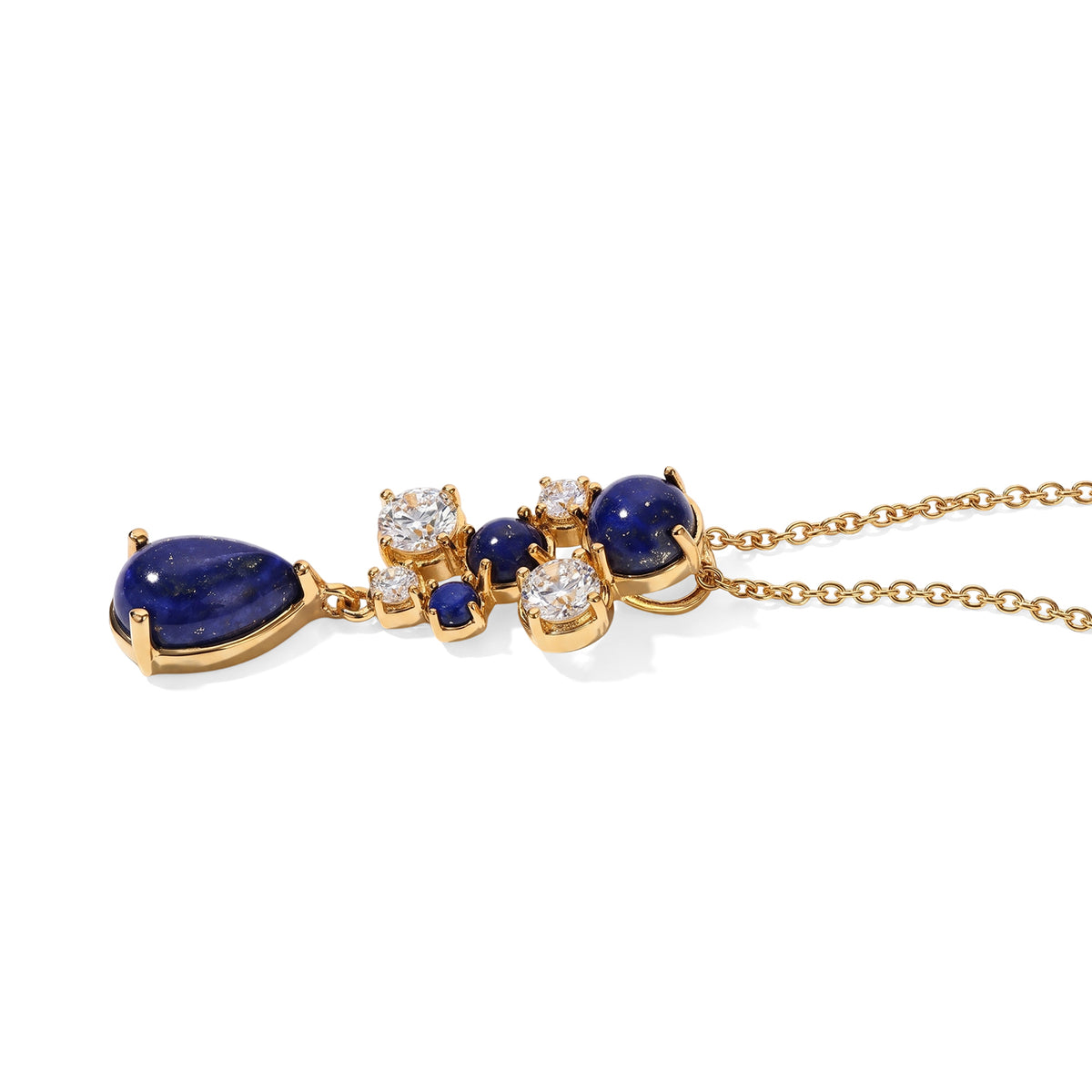 EverTrue - Lapis Lazuli &amp; White Topaz Pendant with Chain (Size 20) in Yellow Gold Tone 8.26 Ct. V32569860 4