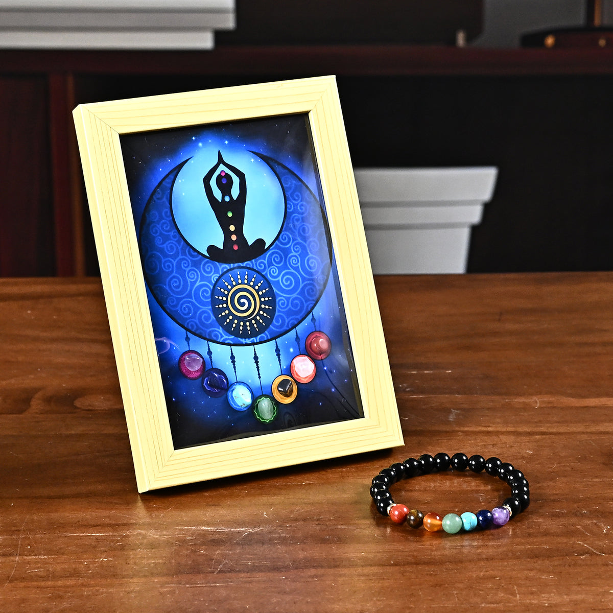 Set of 2 - Multi Gemstones Seven Chakra Photo Frame &amp; Beads Bracelet (Size 7-7.5) 115.00 Ct. 4506068 1