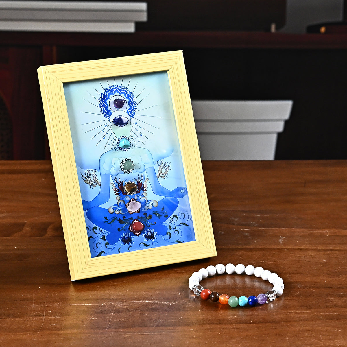 Set of 2 - Multi Gemstones Seven Chakra Photo Frame &amp; Beads Bracelet (Size 7-7.5) 80.00 Ct. 4506069 1