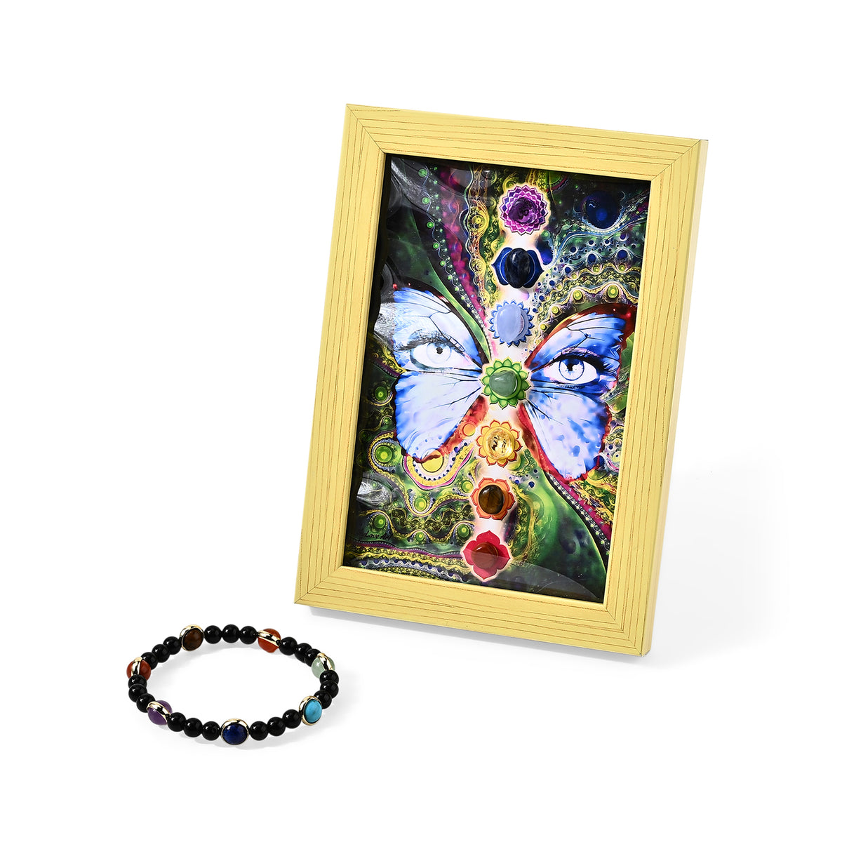 Set of 2 - Multi Gemstones Seven Chakra Photo Frame &amp; Beads Bracelet (Size 7-7.5) 115.00 Ct. 4506071 0