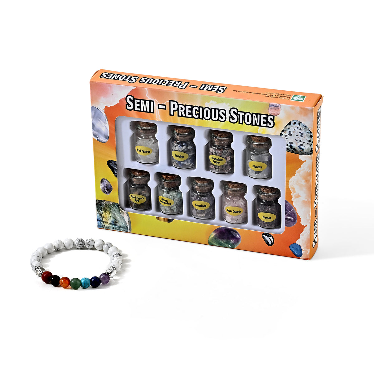 Set of 2 - Multi Gemstones Seven Chakra Photo Frame &amp; Beads Bracelet (Size 7-7.5) 235.00 Ct. 4506074 0
