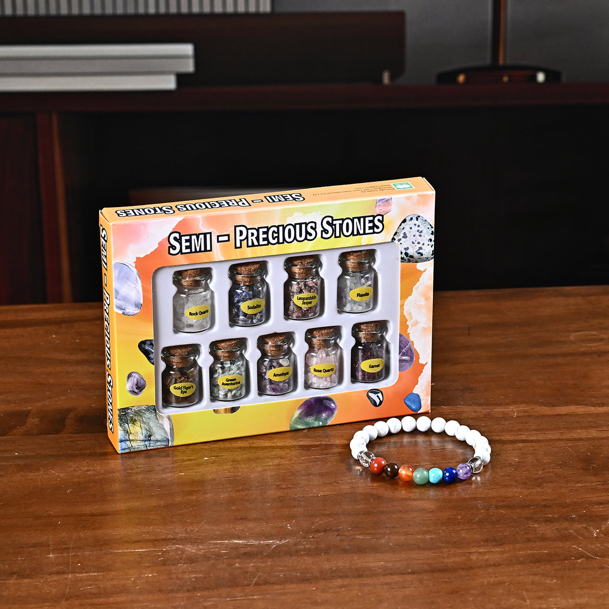 Set of 2 - Multi Gemstones Seven Chakra Photo Frame &amp; Beads Bracelet (Size 7-7.5) 235.00 Ct. 4506074 1
