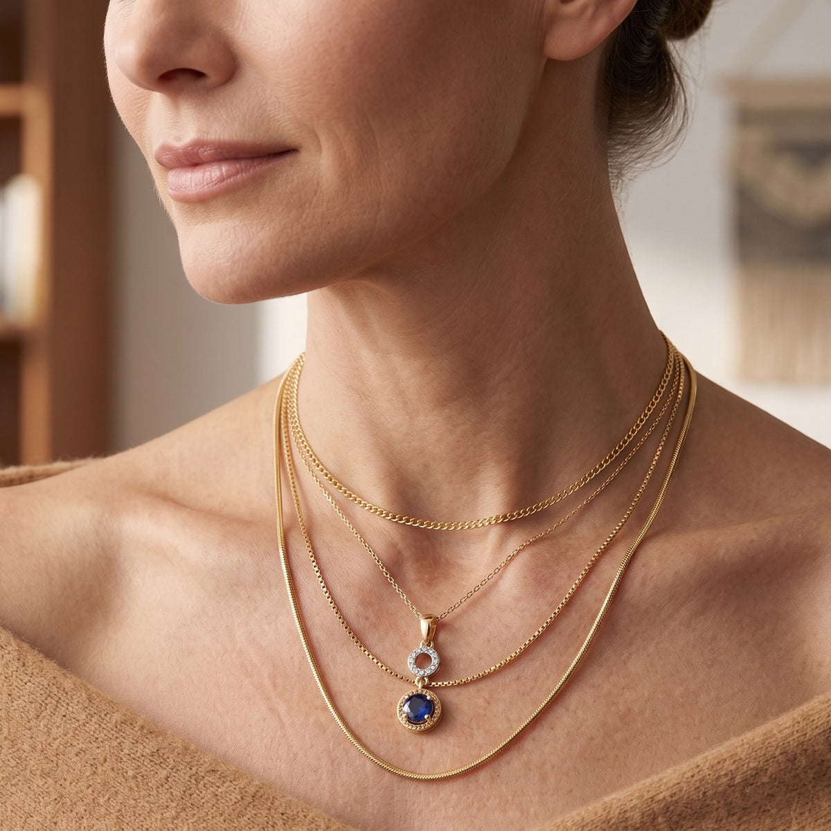 D'Joy - AAA Natural Kashmir Kyanite &amp; White Zircon Circle Drop Pendant with Chain (Size - 20) in Yellow Gold Plated Sterling Silver 1.22 Ct V32576126 3