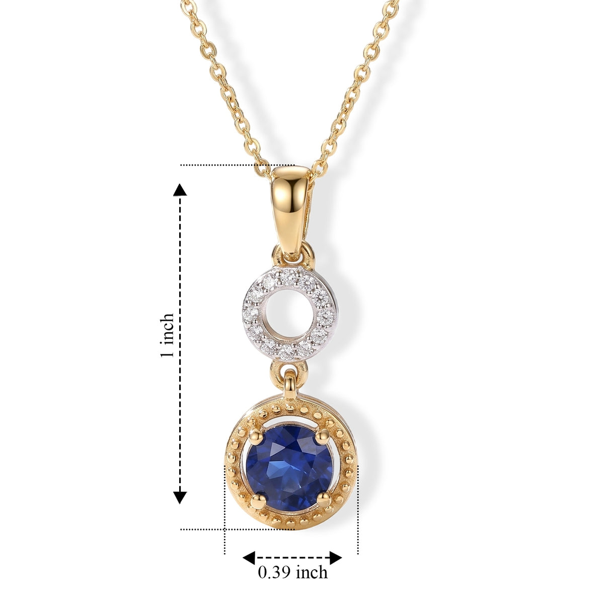 D'Joy - AAA Natural Kashmir Kyanite &amp; White Zircon Circle Drop Pendant with Chain (Size - 20) in Yellow Gold Plated Sterling Silver 1.22 Ct V32576126 5