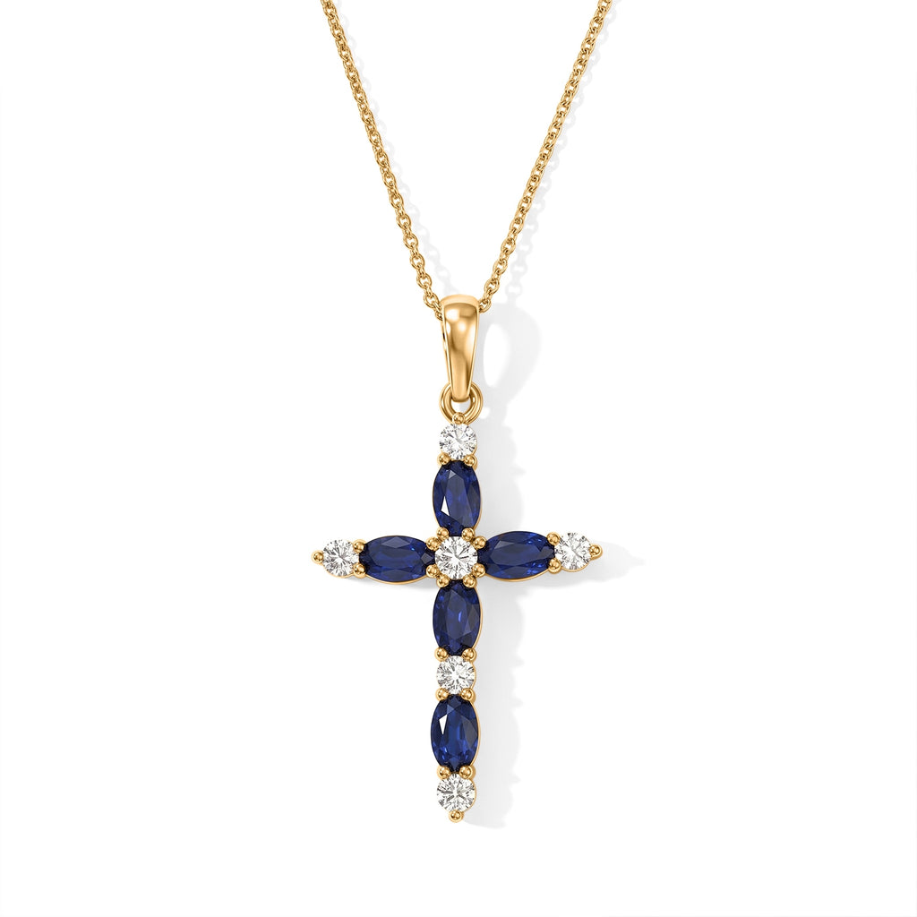 D'Joy - Kyanite & White Zircon Cross Pendant with Chain (Size 20) in Yellow Gold Plated Sterling Silver 2.25 Ct._4506366