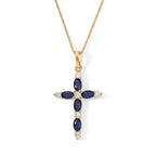 D'Joy - Kyanite & White Zircon Cross Pendant with Chain (Size 20) in Yellow Gold Plated Sterling Silver 2.25 Ct._4506366