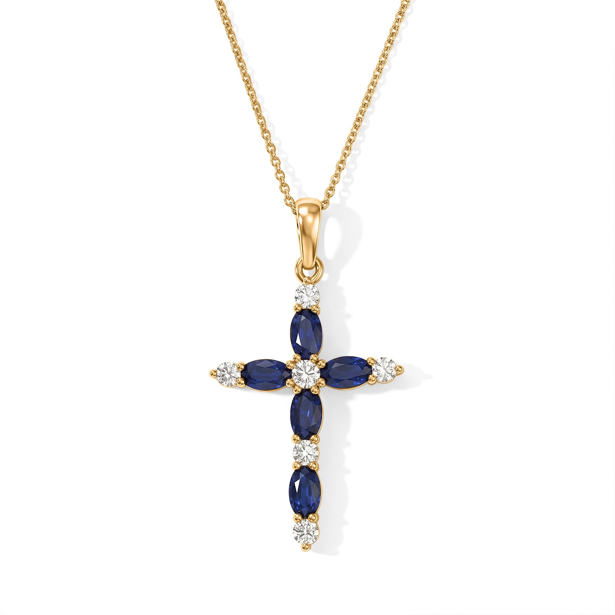 D'Joy - AAA Natural Kashmir Kyanite &amp; White Zircon Cross Pendant with Chain (Size 20) in Yellow Gold Plated Sterling Silver 2.25 Ct. V32575840 0