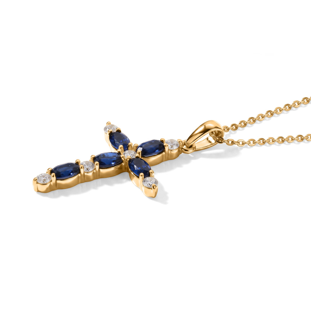 D'Joy - Kyanite & White Zircon Cross Pendant with Chain (Size 20) in Yellow Gold Plated Sterling Silver 2.25 Ct._4506366_3