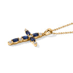 D'Joy - Kyanite & White Zircon Cross Pendant with Chain (Size 20) in Yellow Gold Plated Sterling Silver 2.25 Ct._4506366_3