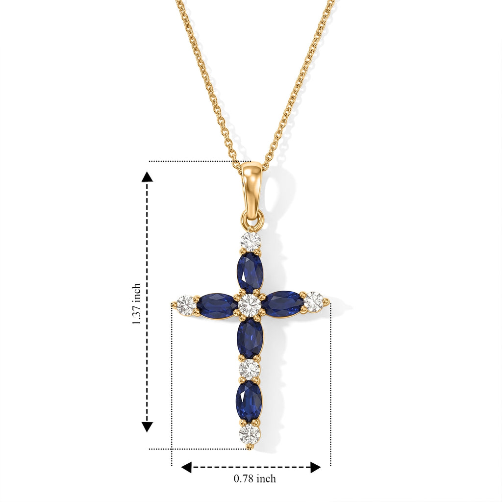 D'Joy - Kyanite & White Zircon Cross Pendant with Chain (Size 20) in Yellow Gold Plated Sterling Silver 2.25 Ct._4506366_4