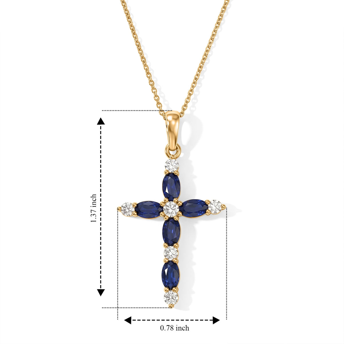 D'Joy - AAA Natural Kashmir Kyanite &amp; White Zircon Cross Pendant with Chain (Size 20) in Yellow Gold Plated Sterling Silver 2.25 Ct. V32575840 5