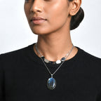 D'Joy - Labradorite Solitaire Pendant in Platinum Overlay Sterling Silver with Chain (Size 20) 39.50 Ct._4506475_2