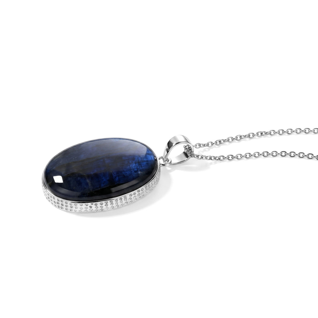 D'Joy - Labradorite Solitaire Pendant in Platinum Overlay Sterling Silver with Chain (Size 20) 39.50 Ct._4506475_3