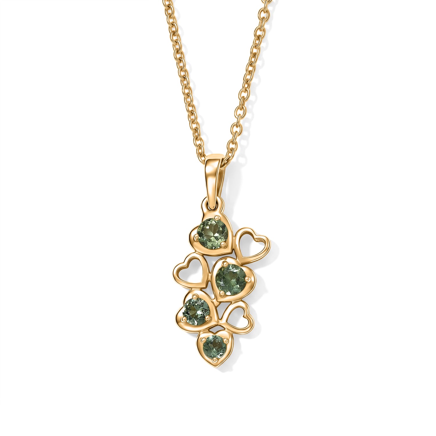 D'Joy - Natural Green Apatite Multi-Heart Drop Pendant in Yellow Gold Plated Sterling Silver with Chain (Size 20) V32490644 0
