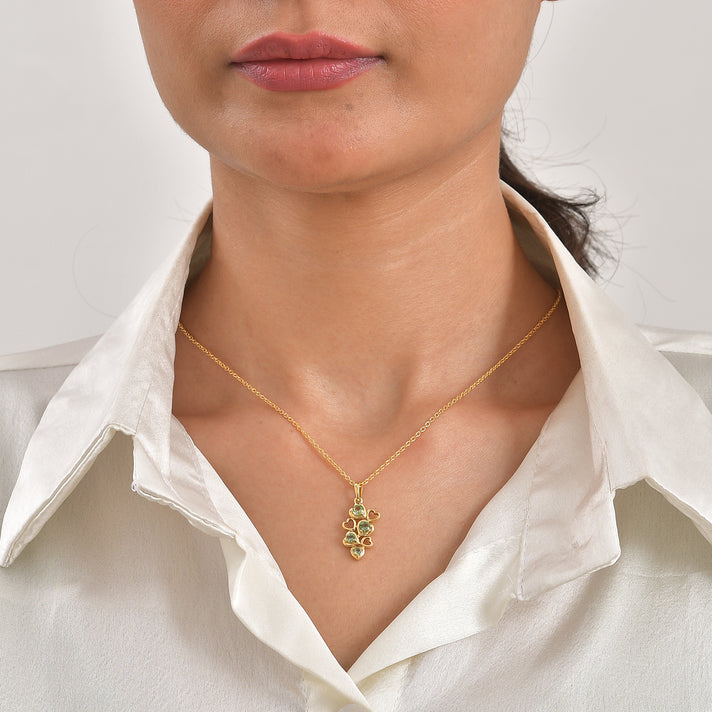 D'Joy - Natural Green Apatite Multi-Heart Drop Pendant in Yellow Gold Plated Sterling Silver with Chain (Size 20) 4506598 2
