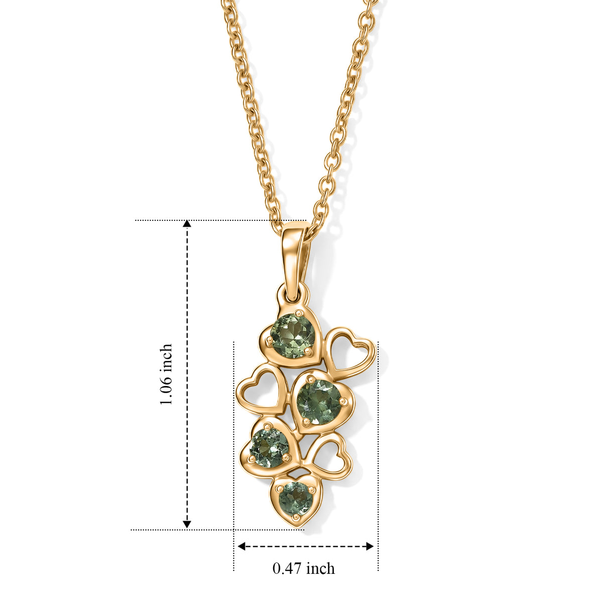 D'Joy - Natural Green Apatite Multi-Heart Drop Pendant in Yellow Gold Plated Sterling Silver with Chain (Size 20) V32490644 5