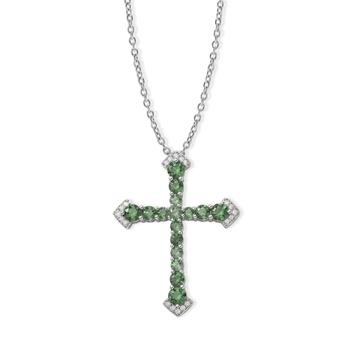 D'Joy - Natural Green Apatite &amp; White Zircon Pendant in Rhodium Overlay Sterling Silver with Chain (Size 20) 2.16 Ct. 4506601 0
