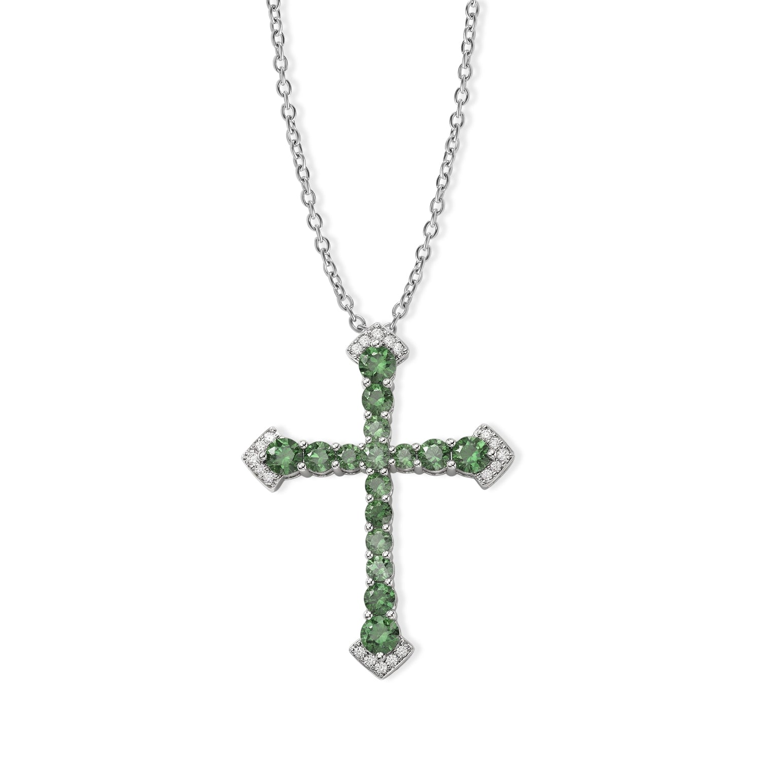 D'Joy - Natural Green Apatite &amp; White Zircon Pendant in Rhodium Overlay Sterling Silver with Chain (Size 20) 2.16 Ct. 4506601 0