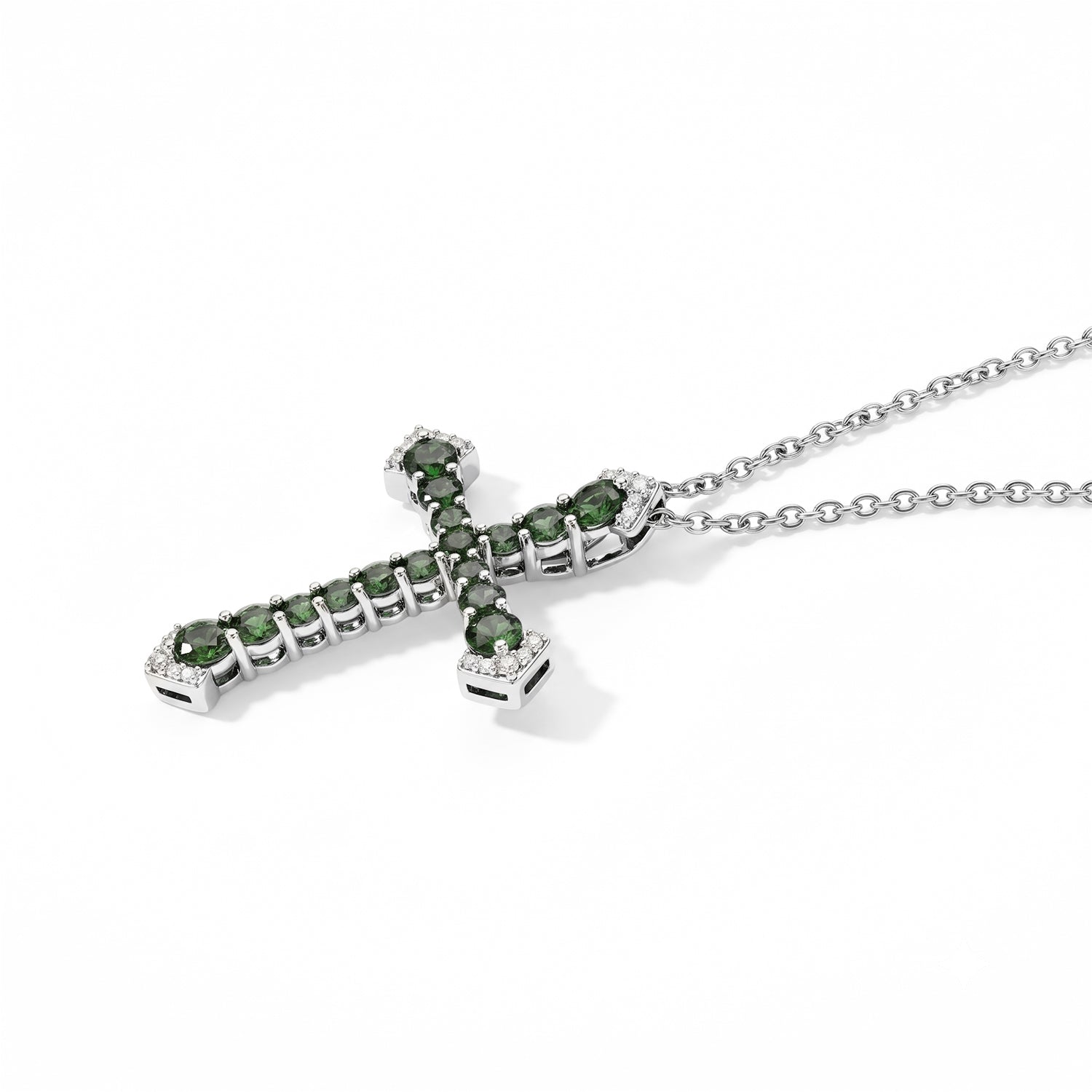 D'Joy - Natural Green Apatite &amp; White Zircon Pendant in Rhodium Overlay Sterling Silver with Chain (Size 20) 2.16 Ct. 4506601 3