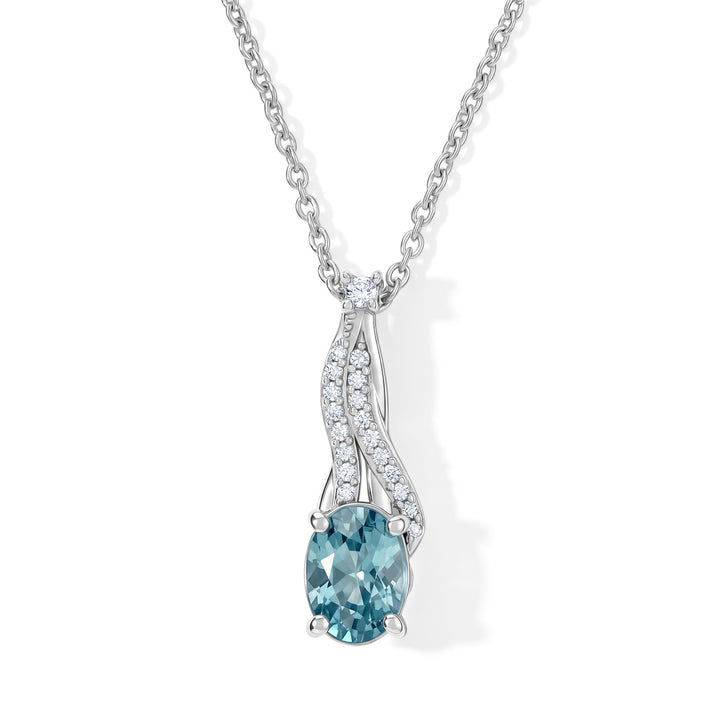 D'Joy - AAA RatanakirI Blue Zircon &amp; White Zircon Ribbon Drop Pendant with Chain (Size 20) in Rhodium Overlay Sterling Silver 1.55 Ct. 4506849 1