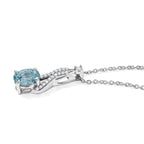 D'Joy - Blue Zircon & White Zircon Ribbon Drop Pendant with Chain (Size 20) in Rhodium Overlay Sterling Silver 1.55 Ct._4506849_3