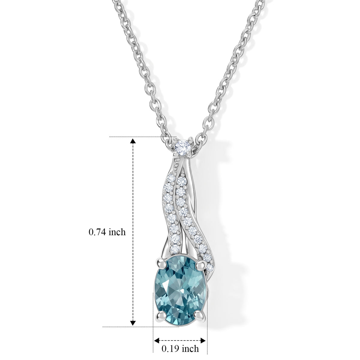 D'Joy - AAA RatanakirI Blue Zircon &amp; White Zircon Ribbon Drop Pendant with Chain (Size 20) in Rhodium Overlay Sterling Silver 1.55 Ct. 4506849 5