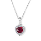 Fissure Filled Ruby & Lab Grown Diamond Halo Heart Pendant with Chain (Size 18) in Rhodium Overlay Sterling Silver 2.18 Ct._4506868