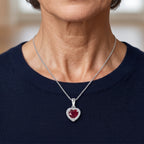 Fissure Filled Ruby & Lab Grown Diamond Halo Heart Pendant with Chain (Size 18) in Rhodium Overlay Sterling Silver 2.18 Ct._4506868_1