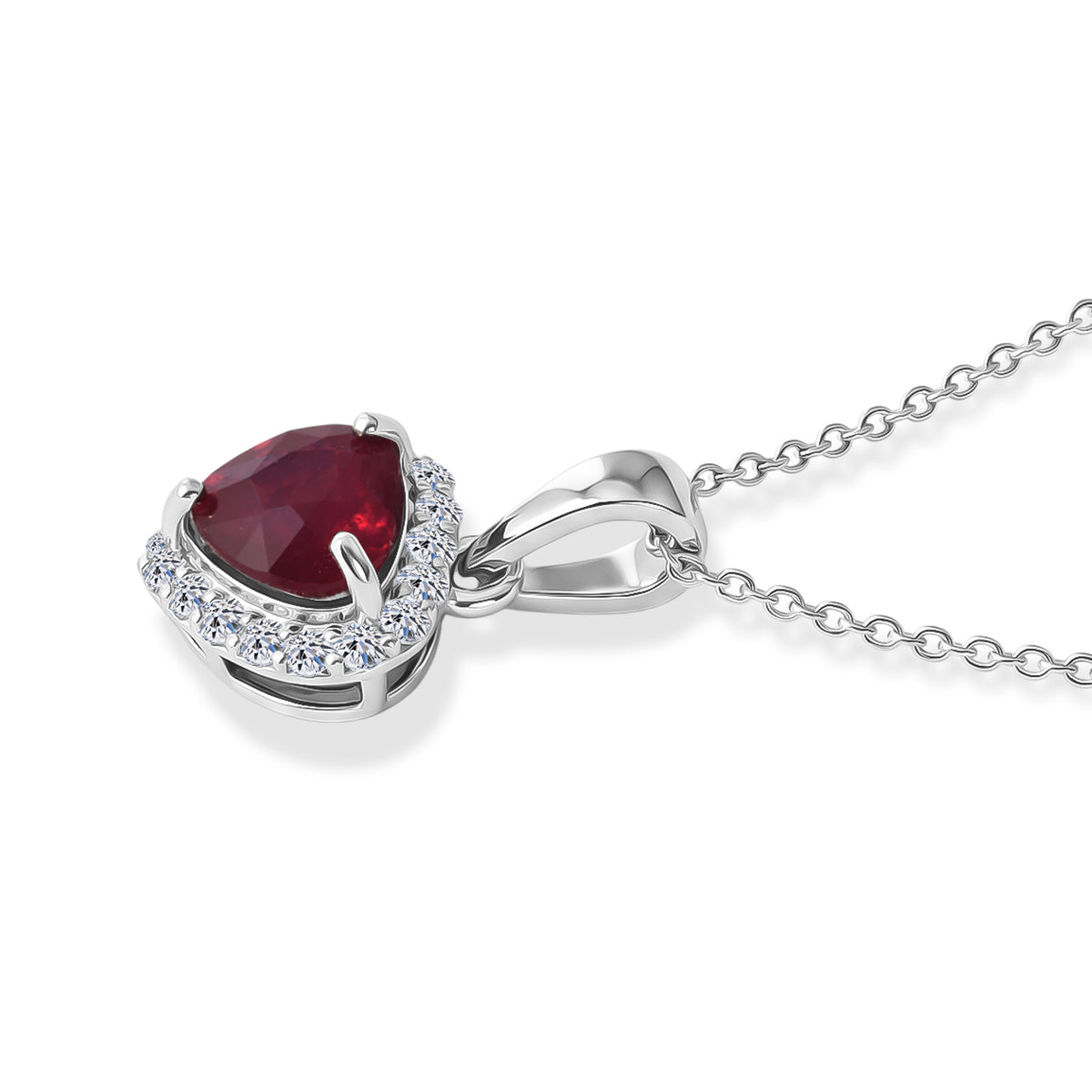 Premium African Ruby &amp; Luxuriant Lab Grown Diamond Halo Heart Pendant with Chain (Size 18) in Rhodium Overlay Sterling Silver 2.18 Ct. V32718975 4