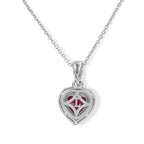 Fissure Filled Ruby & Lab Grown Diamond Halo Heart Pendant with Chain (Size 18) in Rhodium Overlay Sterling Silver 2.18 Ct._4506868_4