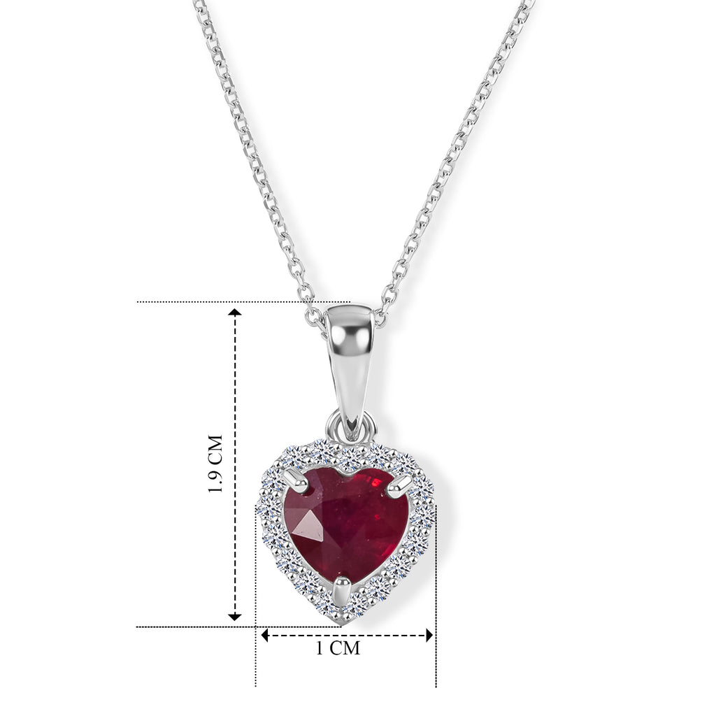 Fissure Filled Ruby & Lab Grown Diamond Halo Heart Pendant with Chain (Size 18) in Rhodium Overlay Sterling Silver 2.18 Ct._4506868_5